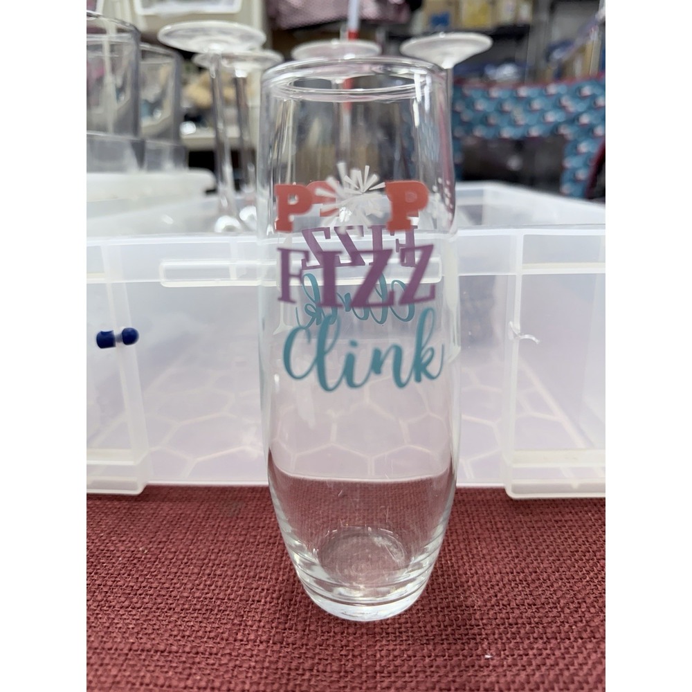 "Pop Fizz Clink" Cristar Champagne Clear Glass Flute Glass 9.6oz